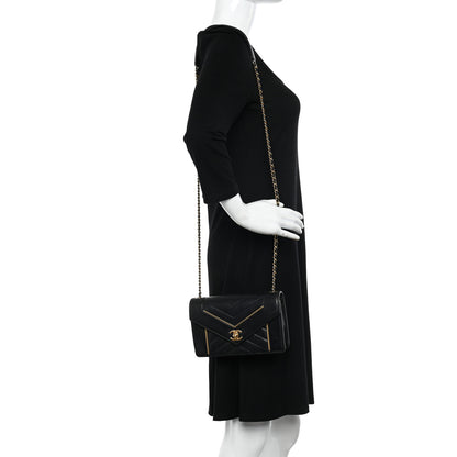 Chanel Lambskin Reversed Chevron Quilted Flap Black 2 of 11