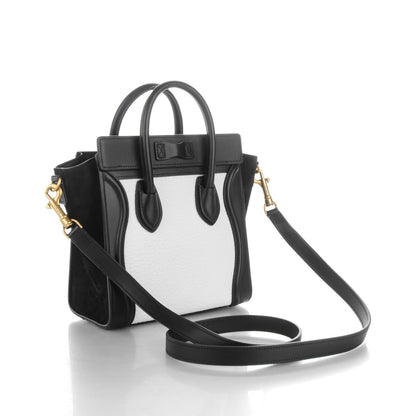 Celine Bullhide Calfskin Nubuck Bi-Color Nano Luggage Black White 3 of 7