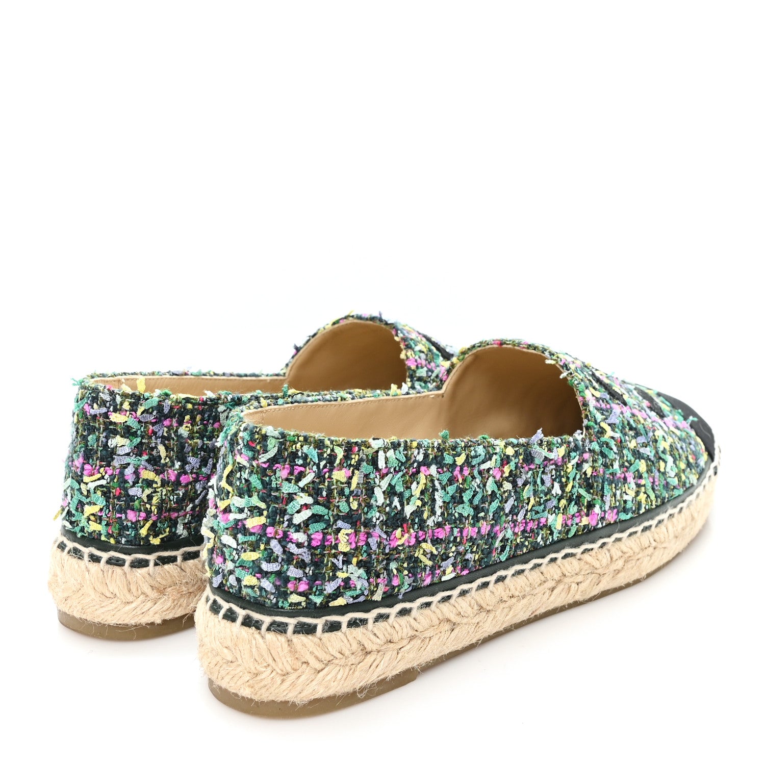 Chanel Tweed Grosgrain CC Espadrilles 39 Green Pink Yellow Black