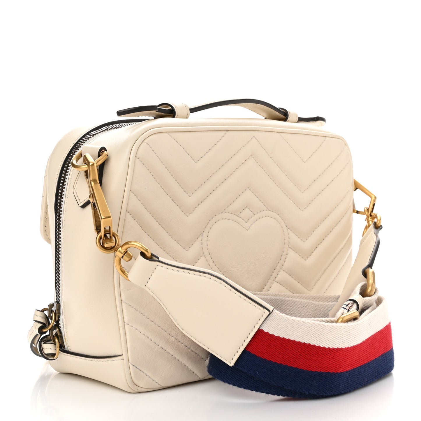 Calfskin Matelasse Sylvie Web Small GG Marmont Top Handle Shoulder Bag White