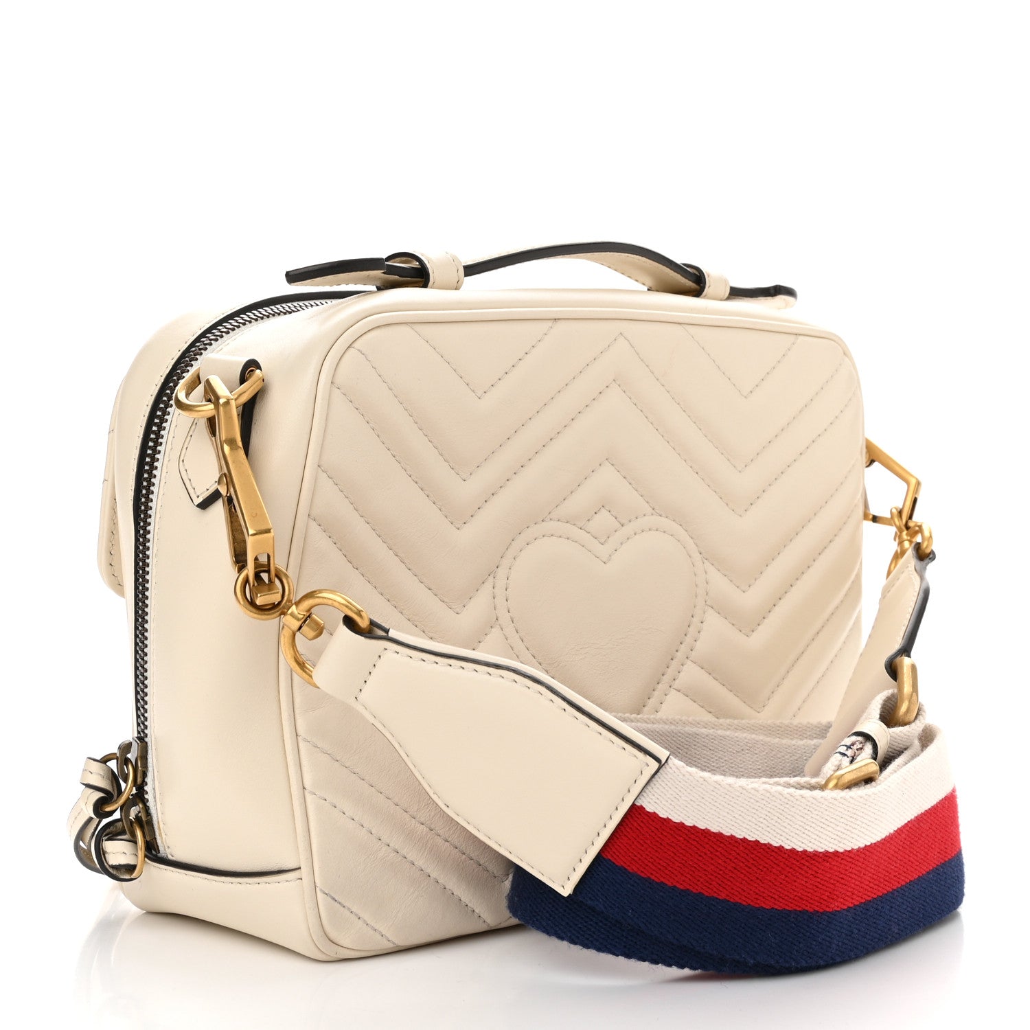 Gucci Calfskin Matelasse Sylvie Web Small GG Marmont Top Handle Shoulder Bag White 3 of 13
