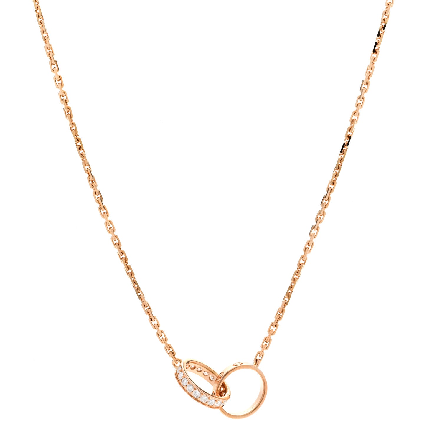 Cartier 18K Pink Gold Diamond Interlocking LOVE Necklace 1 of 8