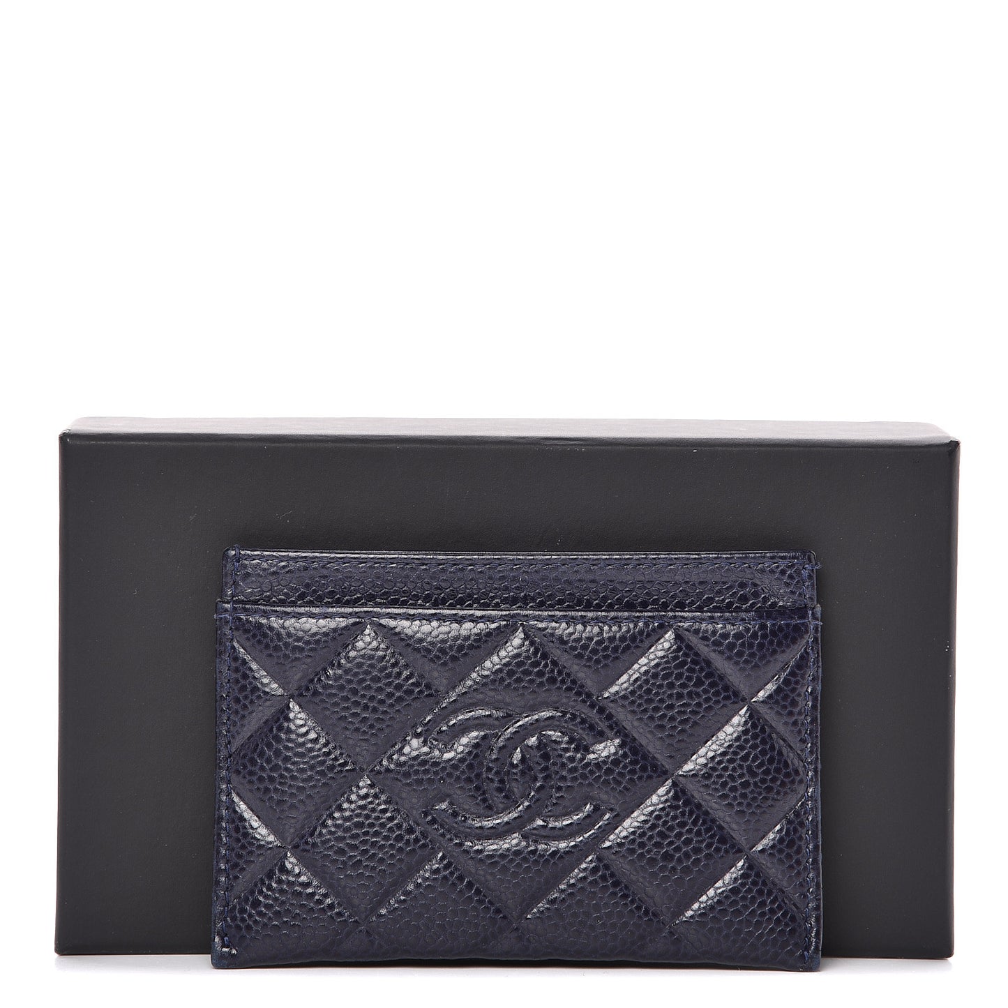 Caviar Quilted Diamond CC Card Holder Dark Navy