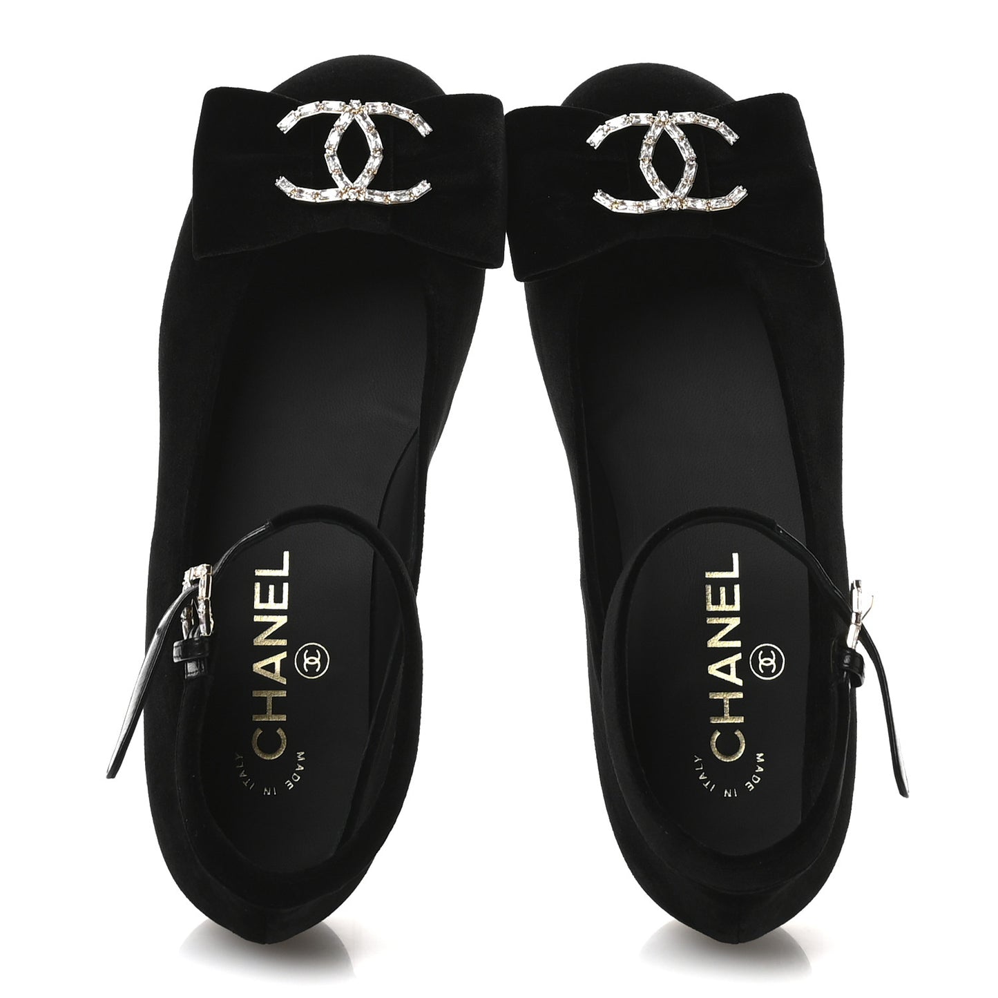 Velvet Strass CC Bow Mary Jane Flats 35.5 Black