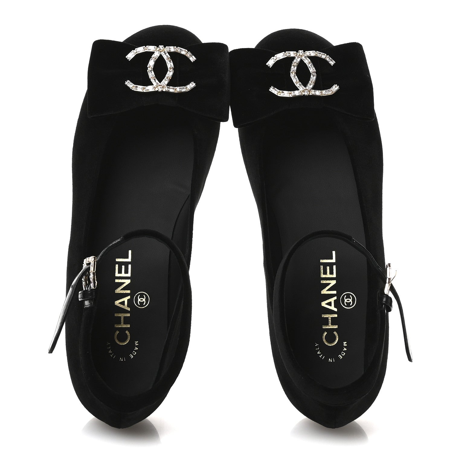 Chanel Velvet Strass CC Bow Mary Jane Flats 35.5 Black 2 of 9
