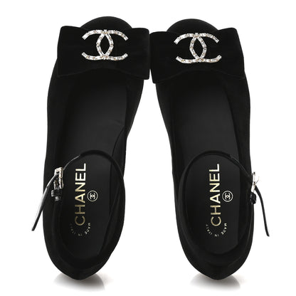 Chanel Velvet Strass CC Bow Mary Jane Flats 35.5 Black 2 of 9