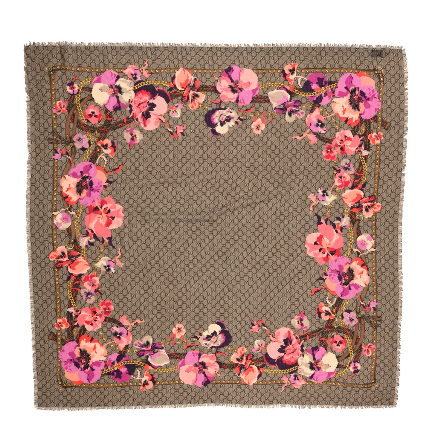 Wool Jacquard GG Monogram Big Panshie Fringe Shawl Roseate Beige