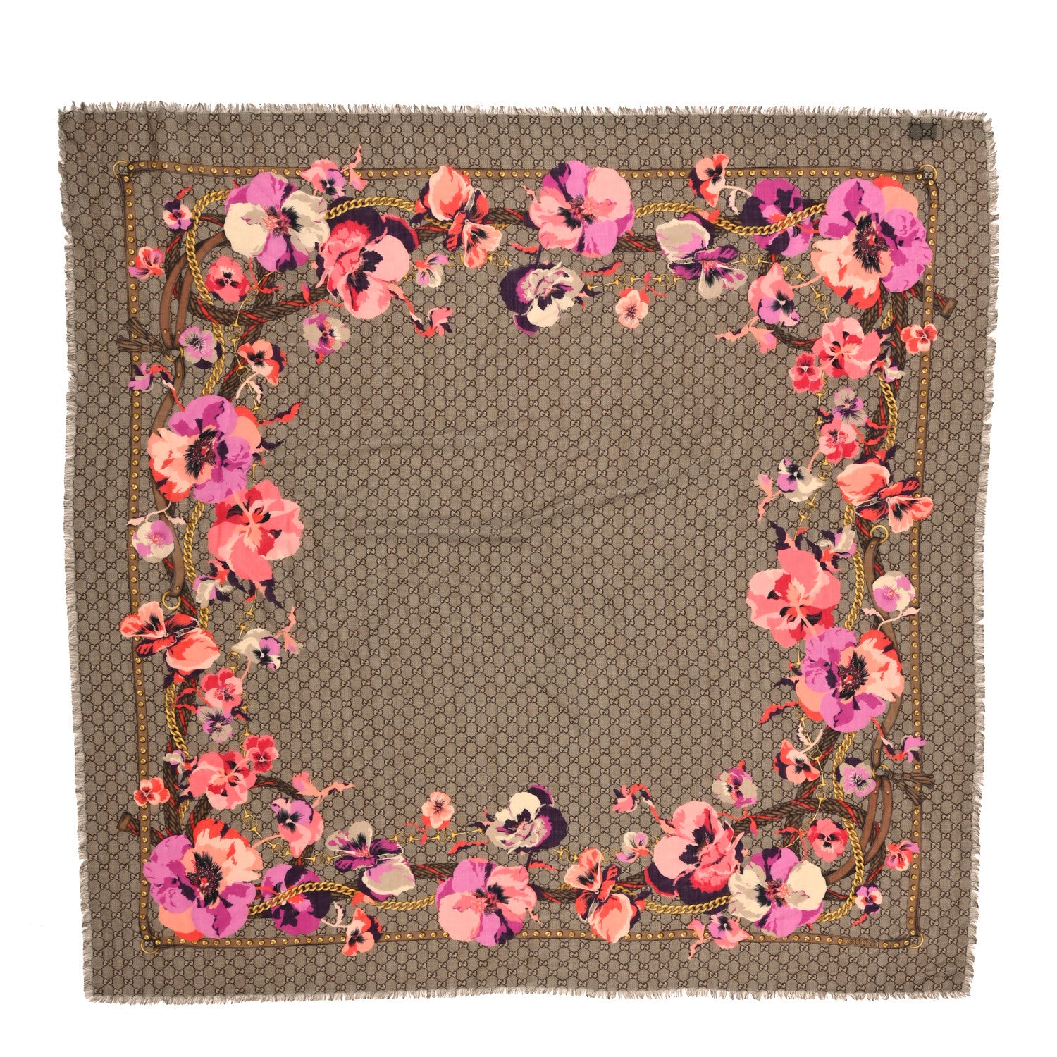 Gucci Wool Jacquard GG Monogram Big Panshie Fringe Shawl Roseate Beige 1 of 3