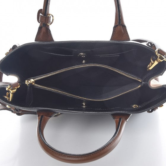 Grainy Calfskin House Check Two Tone Medium Banner Tote Black Brown