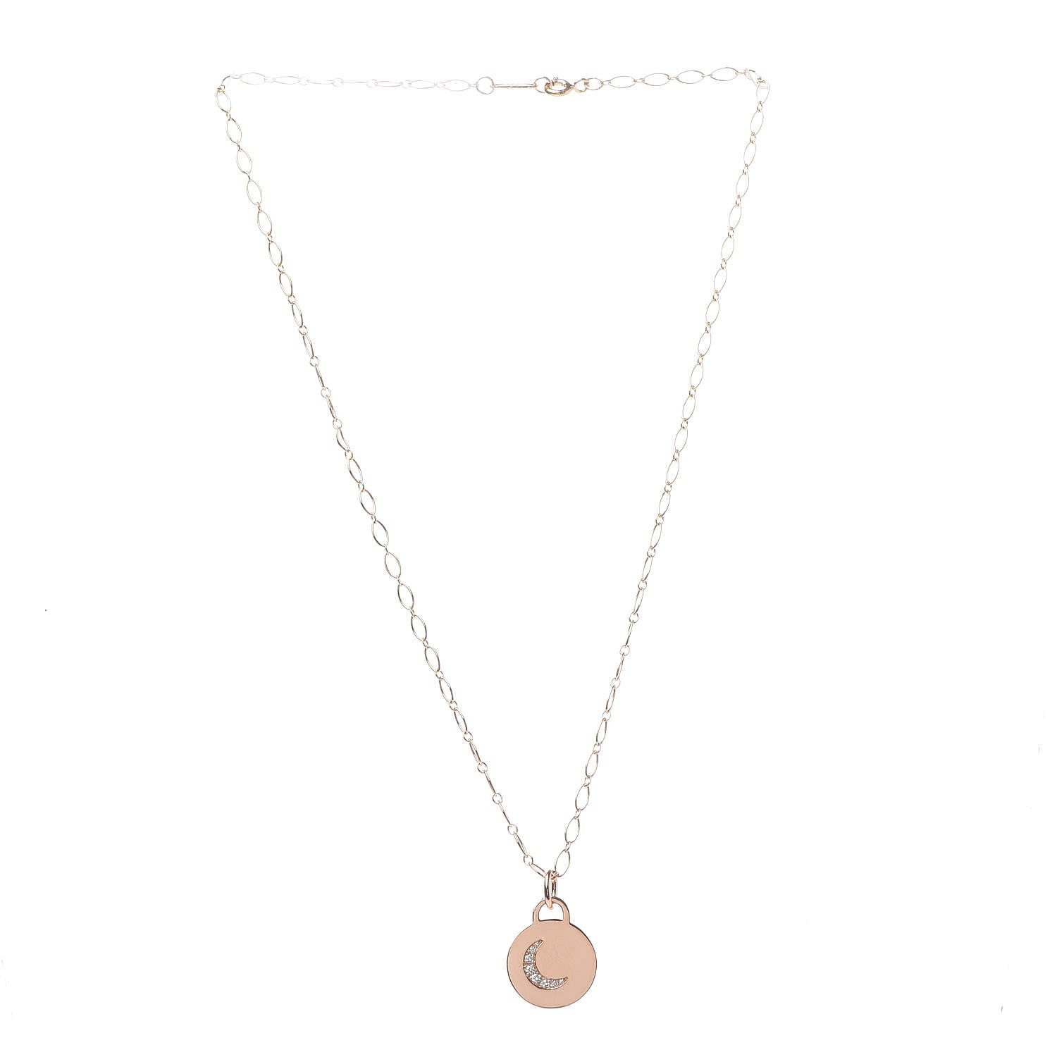 Tiffany 18K Rose Gold Diamond Moon Tag Charm Pendant Necklace 3 of 7