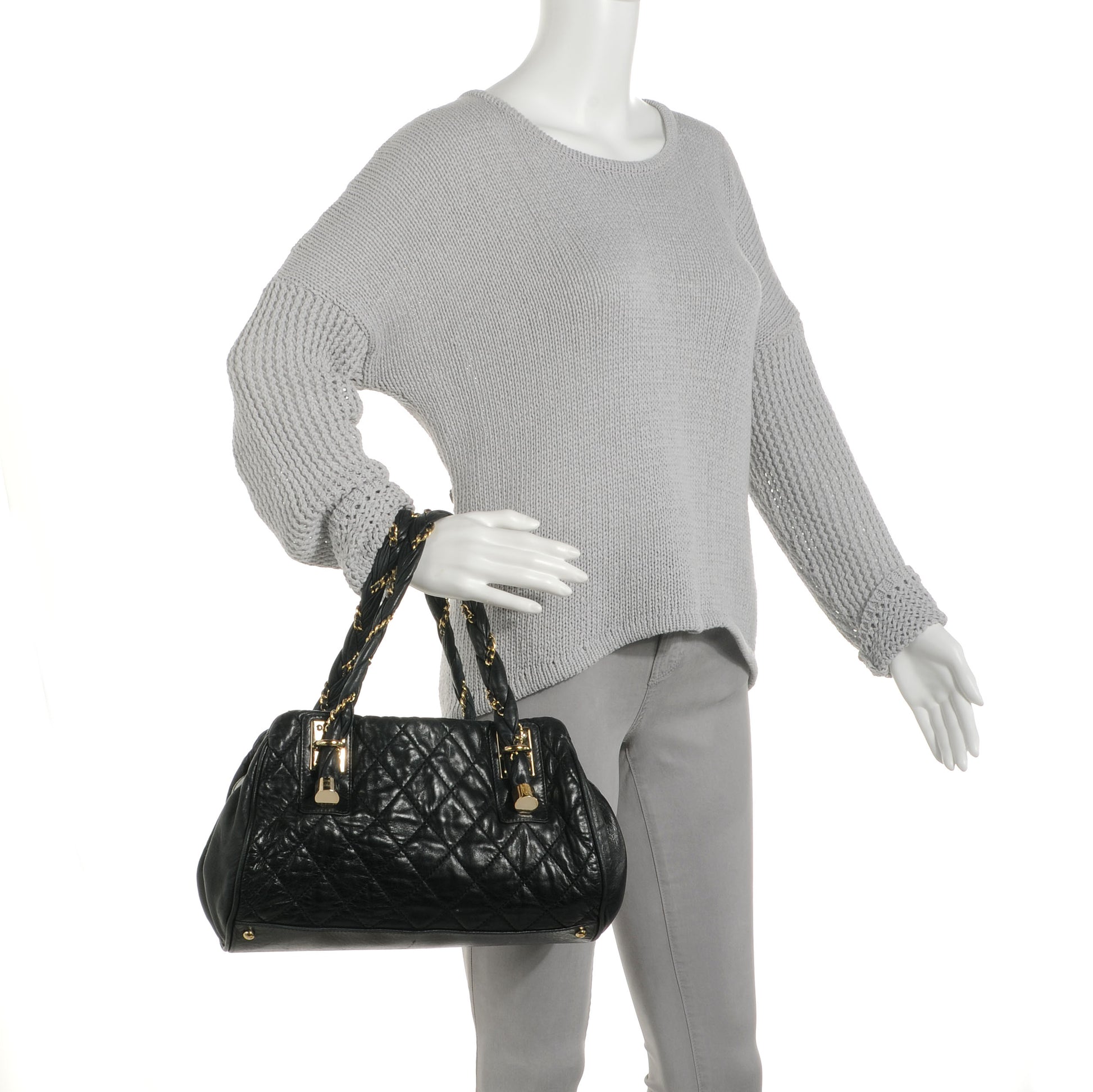 Chanel Distressed Lambskin Lady Braid Bowler Black 2 of 7