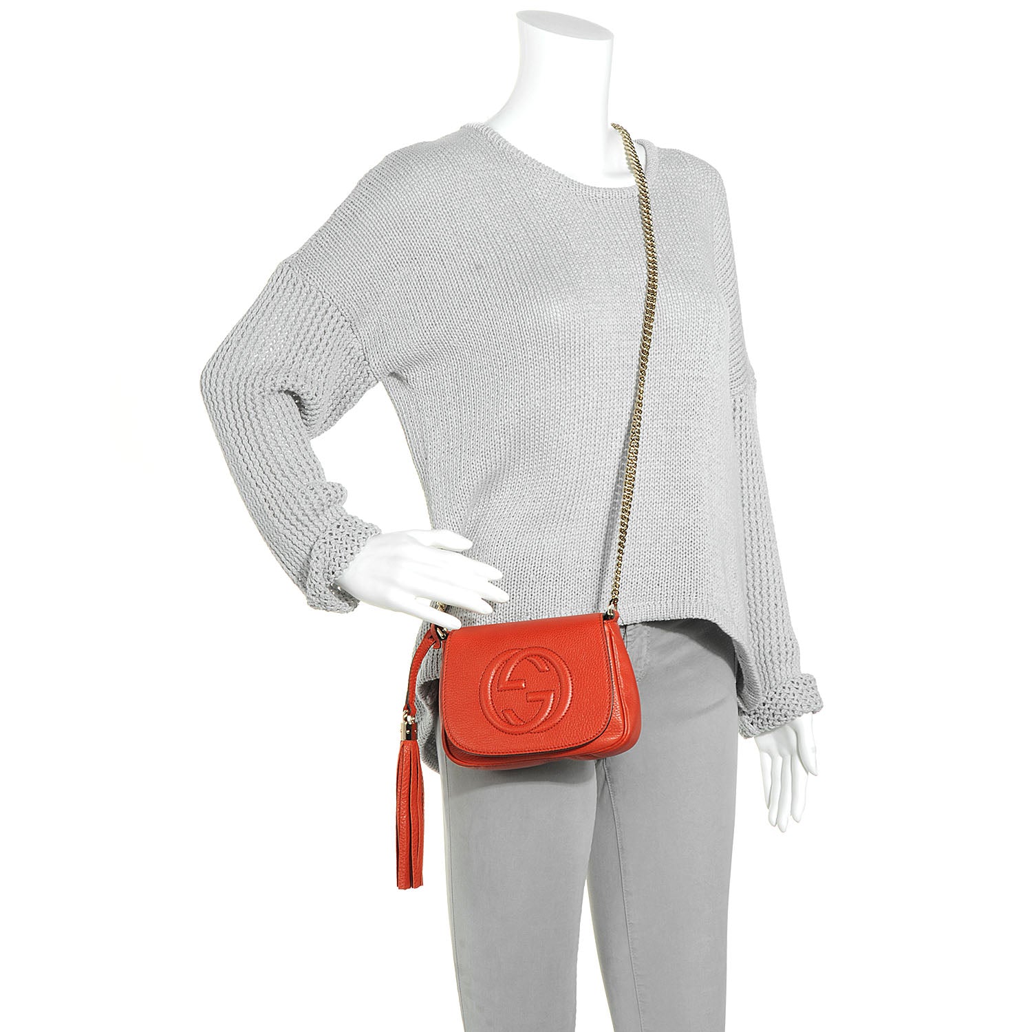 Gucci Pebbled Calfskin Small Soho Flap Crossbody Sun Orange 2 of 8