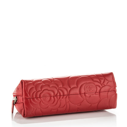 Chanel Lambskin Camellia Embossed Cosmetic Case Red 4 of 7