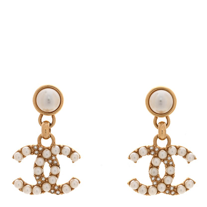 Chanel Pearl Crystal CC Drop Earrings Gold 1 of 6