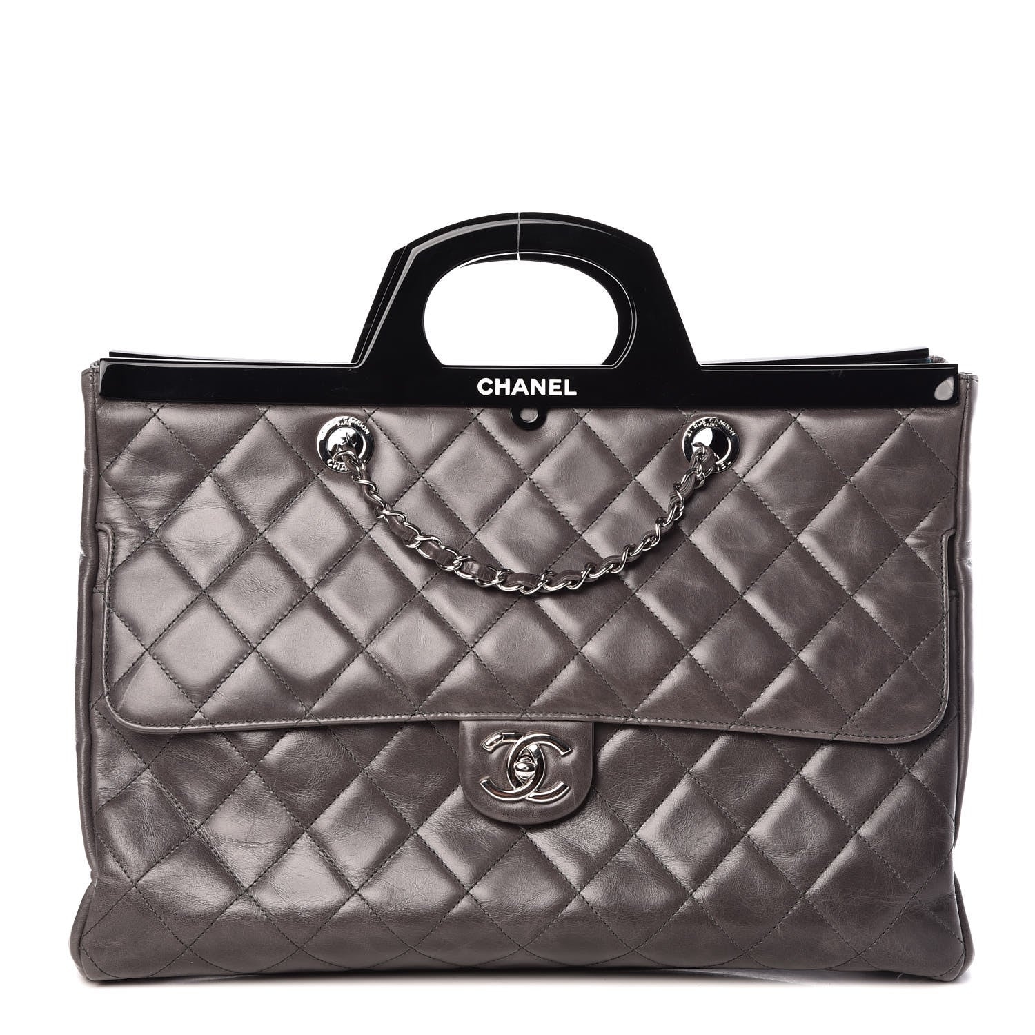 Chanel Glazed Calfskin Quilted Large CC Delivery Tote Grey 1 of 13
