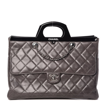 Chanel Glazed Calfskin Quilted Large CC Delivery Tote Grey 1 of 13
