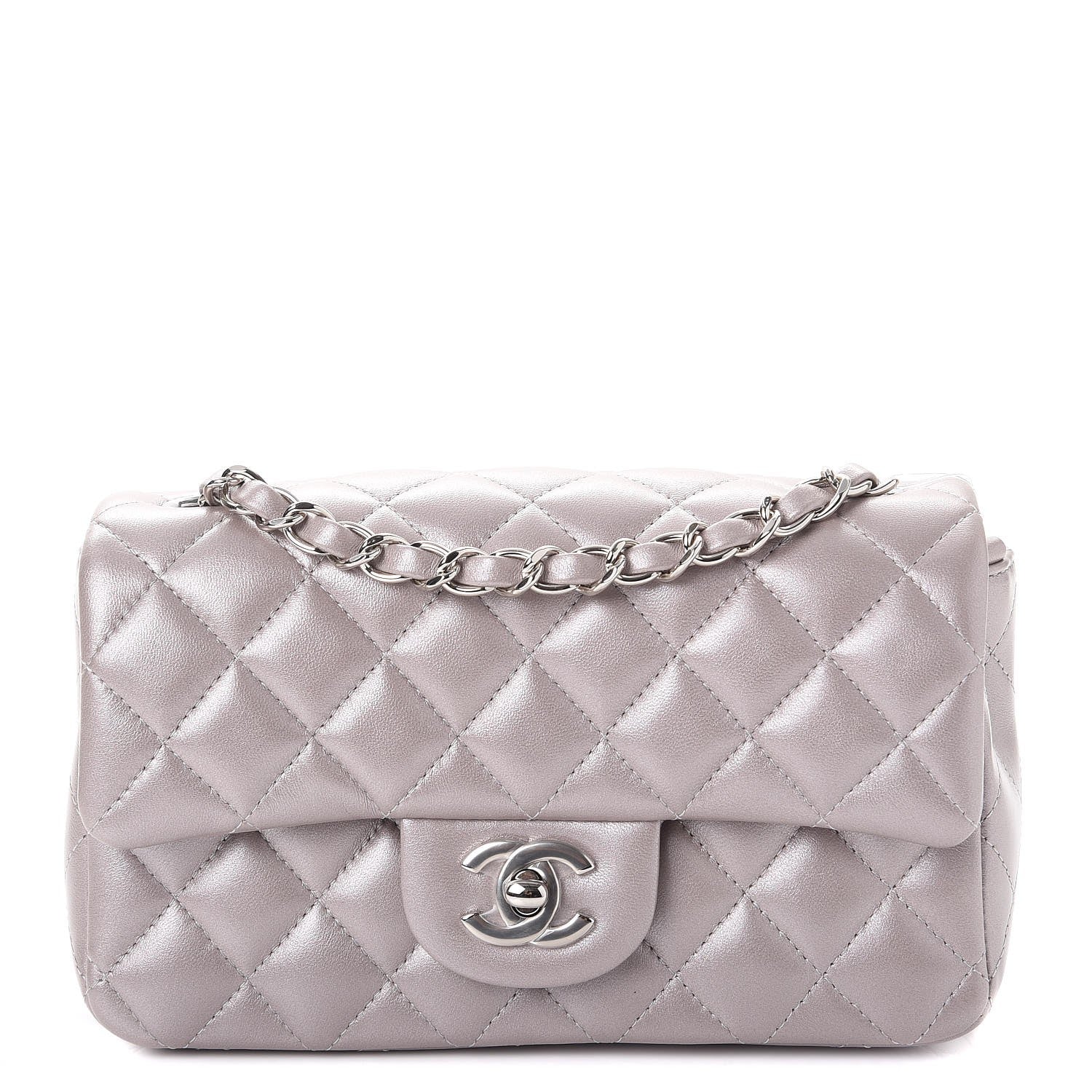 Chanel Metallic Lambskin Quilted Mini Rectangular Flap Silver 1 of 8