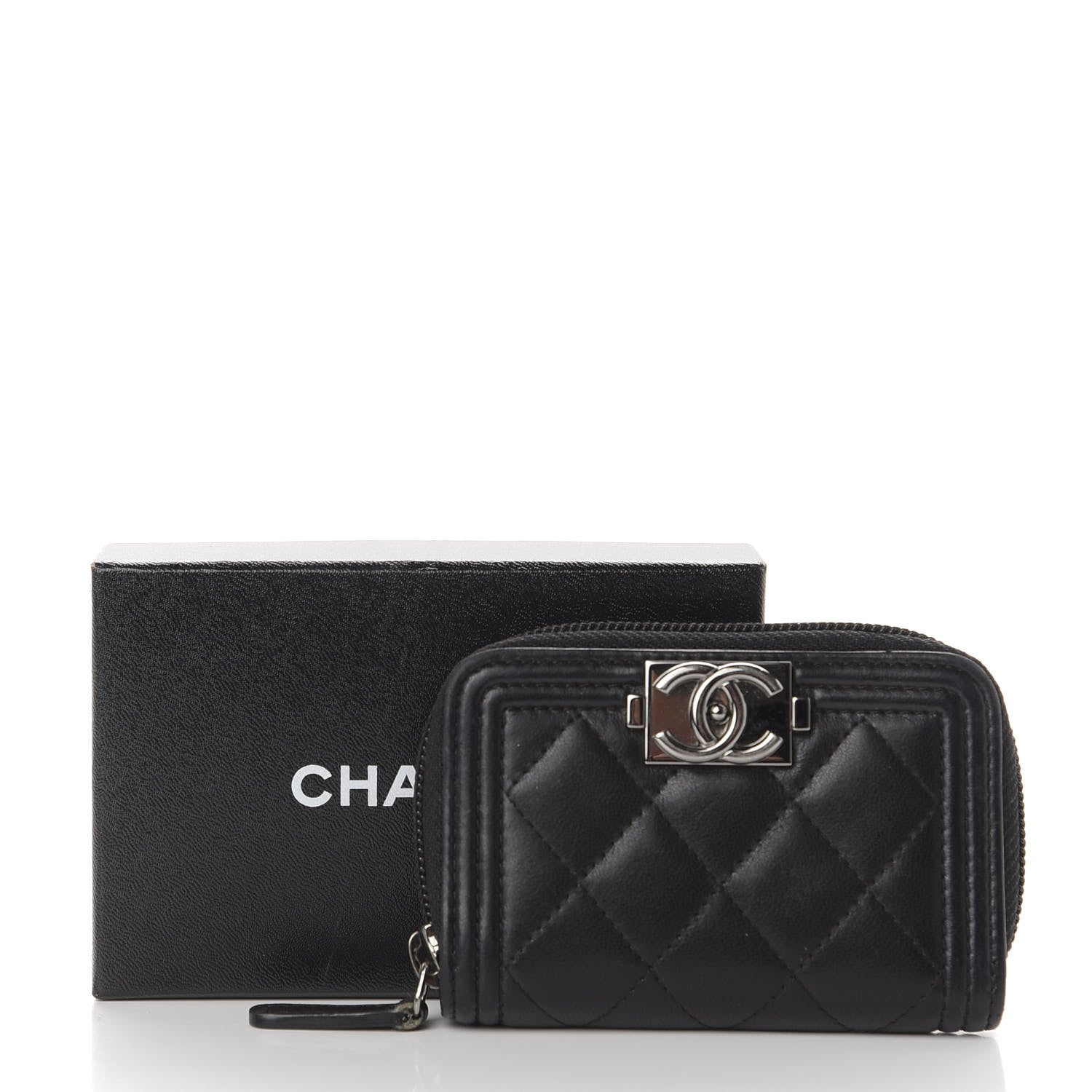 Chanel Lambskin Quilted Zip Around Boy Coin Purse Wallet Black 9 of 9