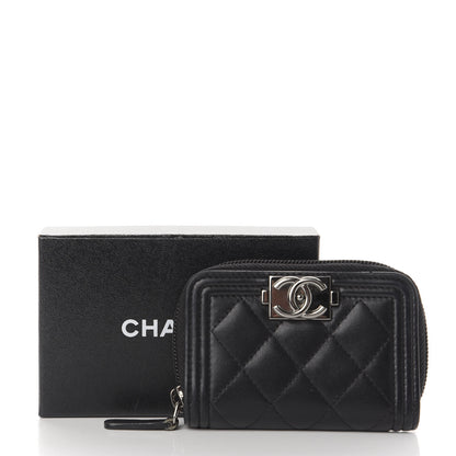 Chanel Lambskin Quilted Zip Around Boy Coin Purse Wallet Black 9 of 9