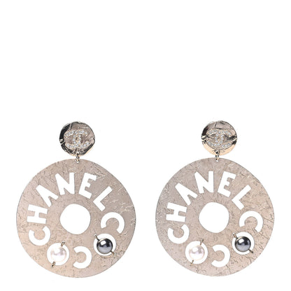 Chanel Crystal Pearl CC Papyrus Drop Earrings Gold Grey 1 of 4