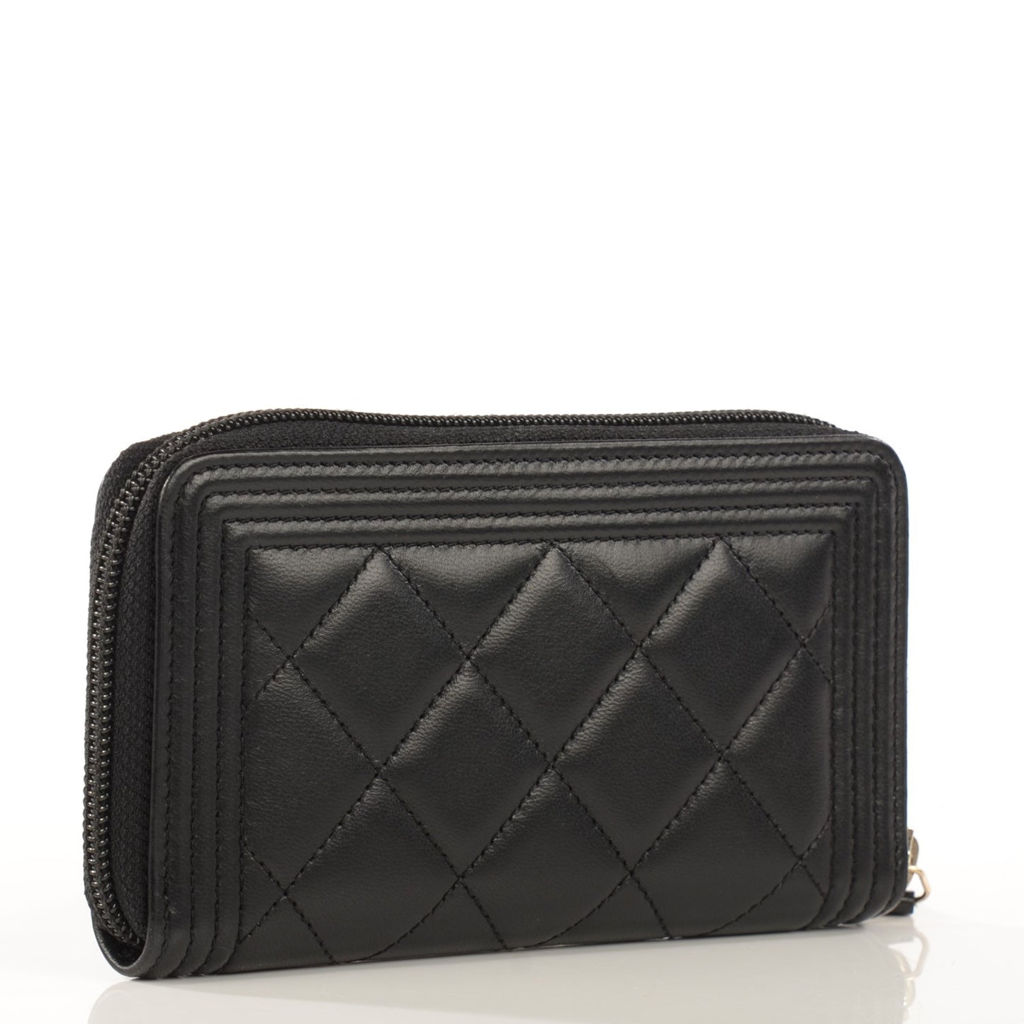 Lambskin Quilted Small Boy Zip Around Wallet Black