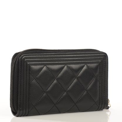 Chanel Lambskin Quilted Small Boy Zip Around Wallet Black 3 of 8