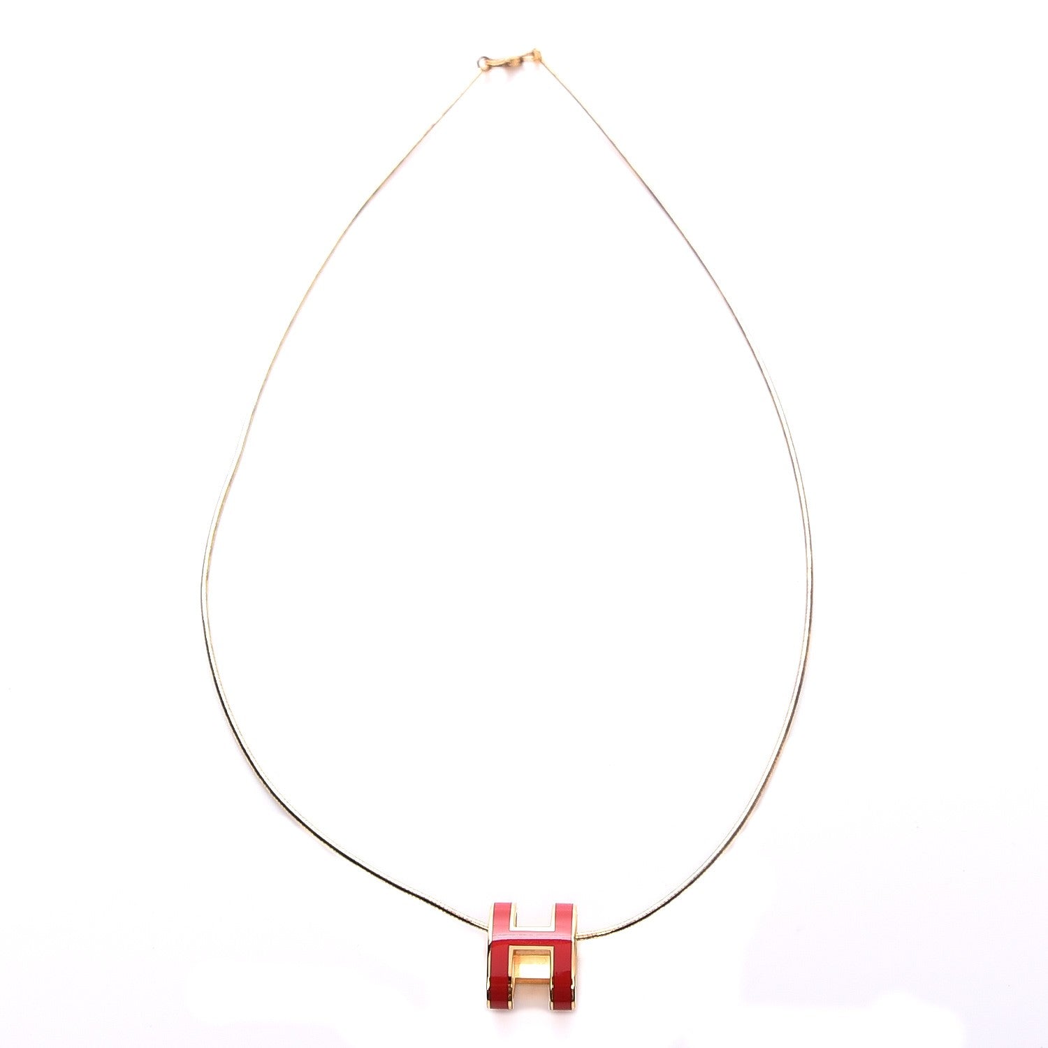 Hermes Lacquered Gold Pop H Pendant Necklace Corail 3 of 7