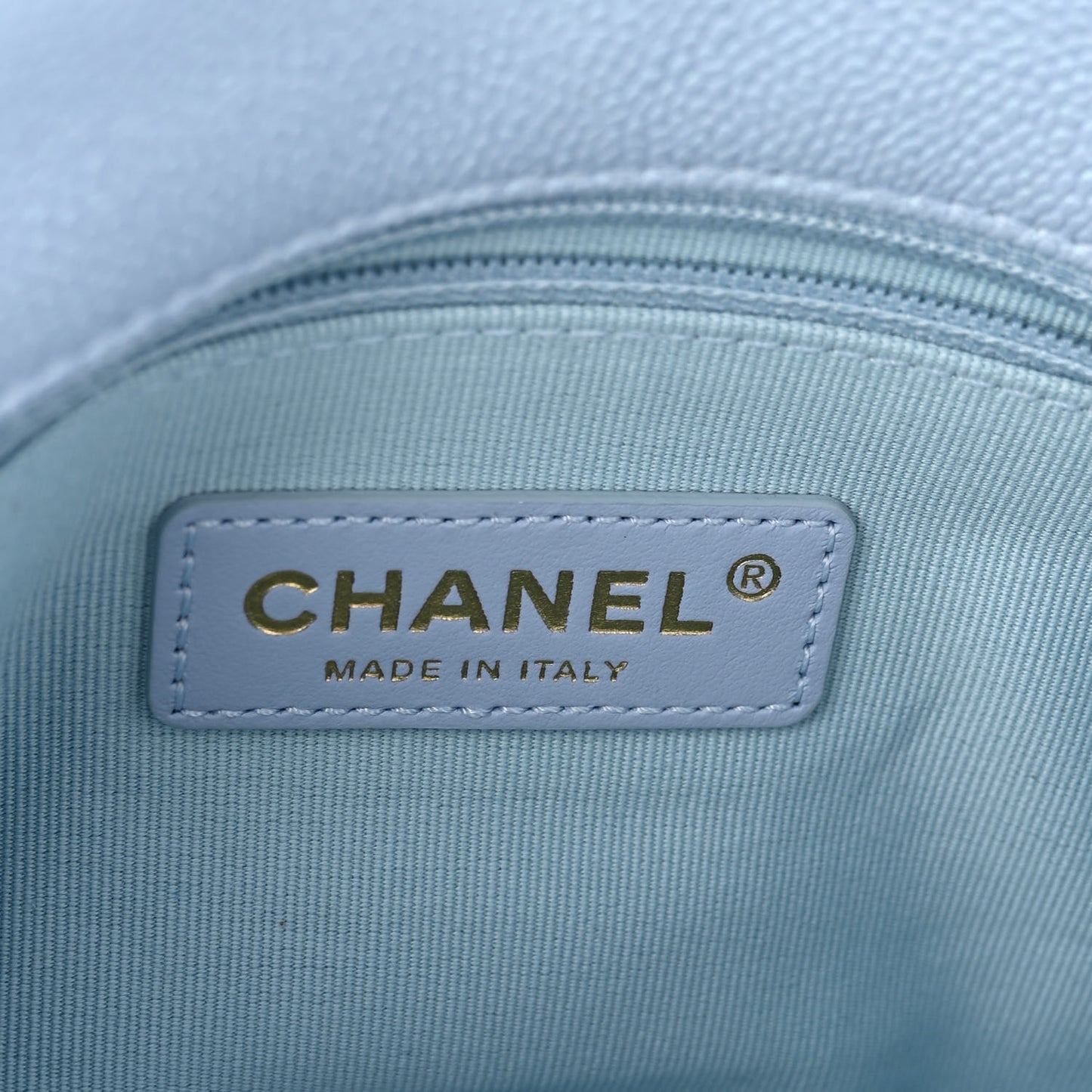 Iridescent Caviar Quilted Mini My Perfect Flap Light Blue