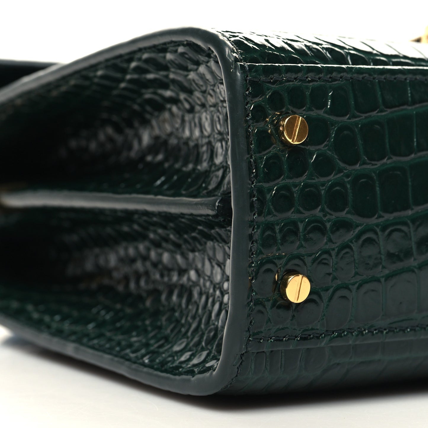 Calfskin Crocodile Embossed Mini Classic Monogram Cassandra Top Handle Green