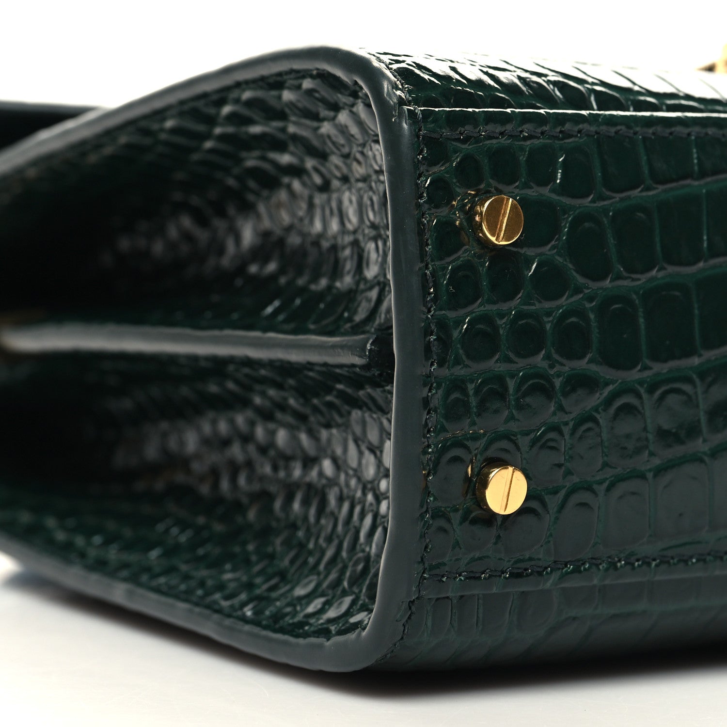 Saint Laurent Calfskin Crocodile Embossed Mini Classic Monogram Cassandra Top Handle Green 8 of 9