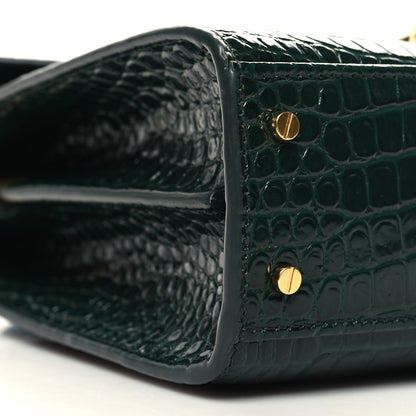Saint Laurent Calfskin Crocodile Embossed Mini Classic Monogram Cassandra Top Handle Green 8 of 9