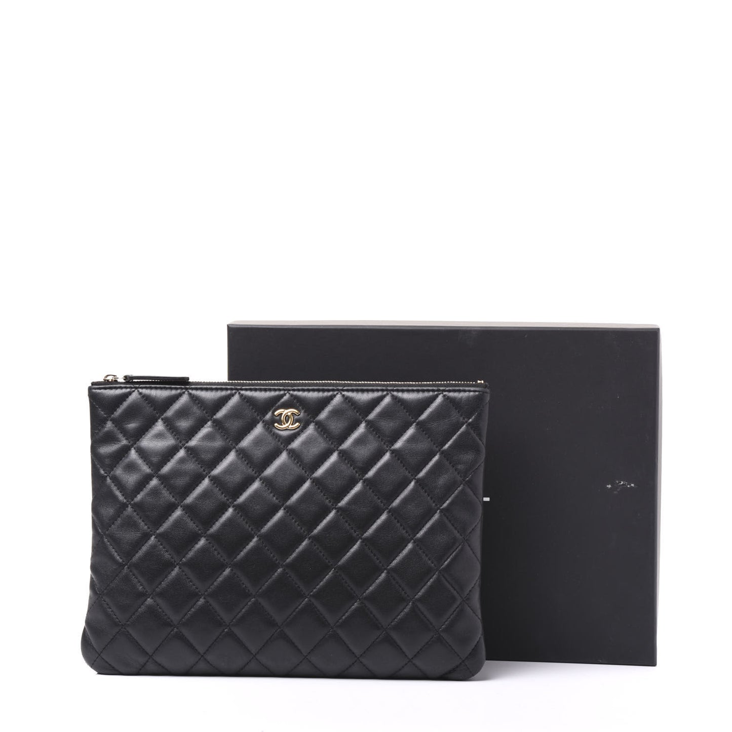Lambskin Quilted Medium Cosmetic Case Black