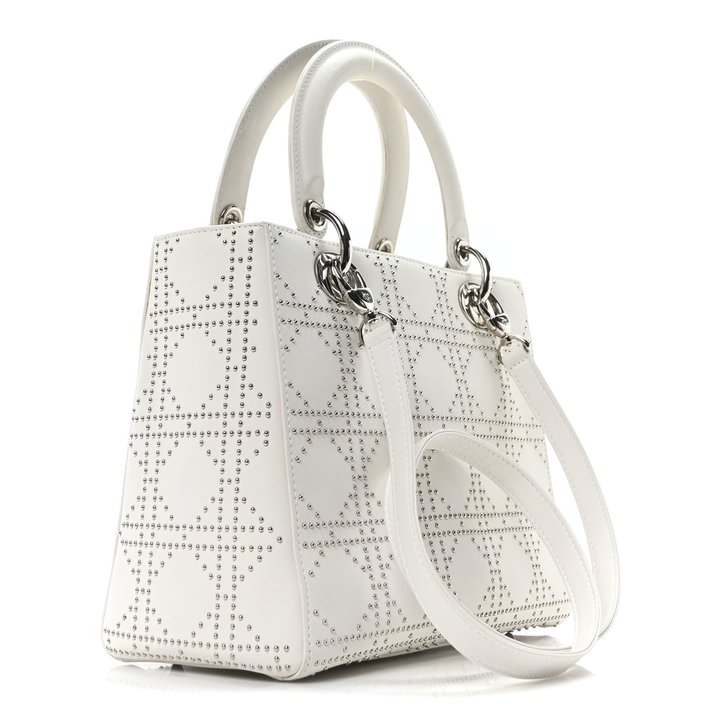 Lambskin Studded Cannage Medium Lady Dior White