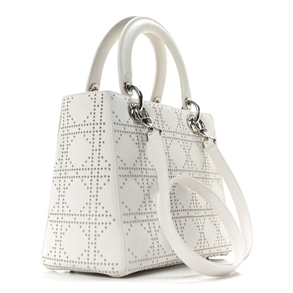 Christian Dior Lambskin Studded Cannage Medium Lady Dior White 3 of 10