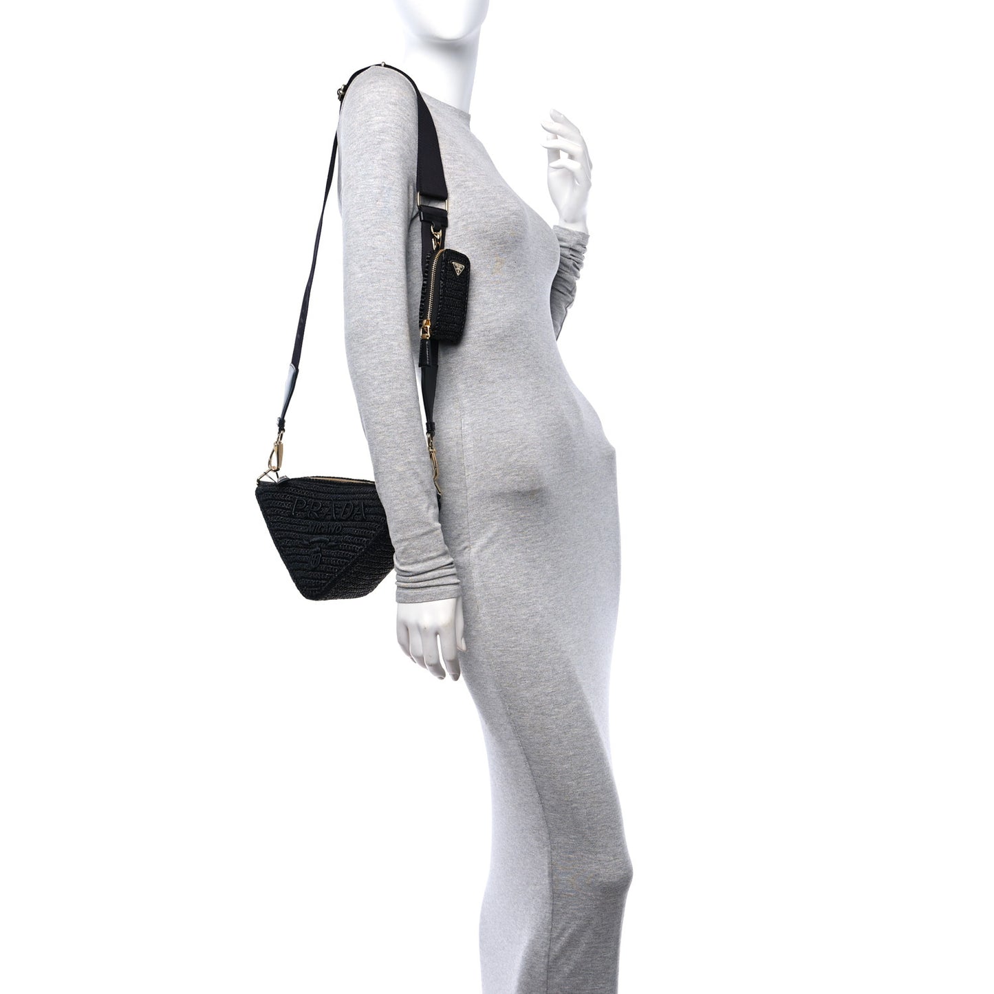 Yarn Raffia Effect Crochet Triangle Shoulder Bag Black