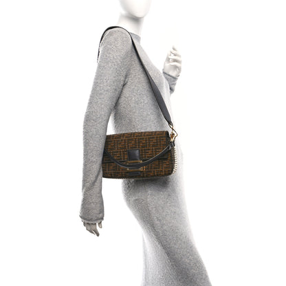 Fendi Fabric Jacquard Paillettes Vitello Seta FF 1974 Baguette Testa di Moro Real Ebano 2 of 10