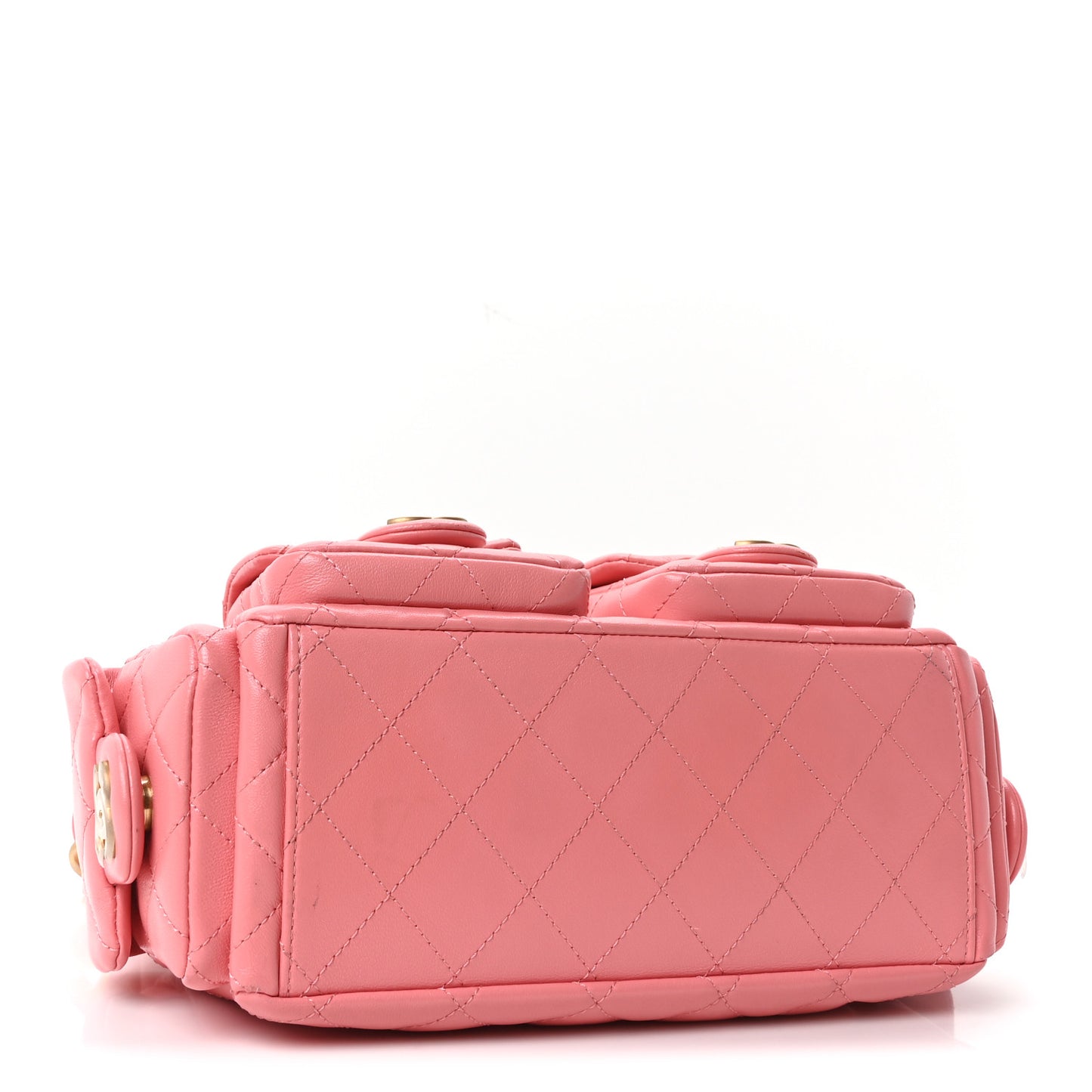 Shiny Lambskin Quilted Trendy Pockets Hobo Coral Pink