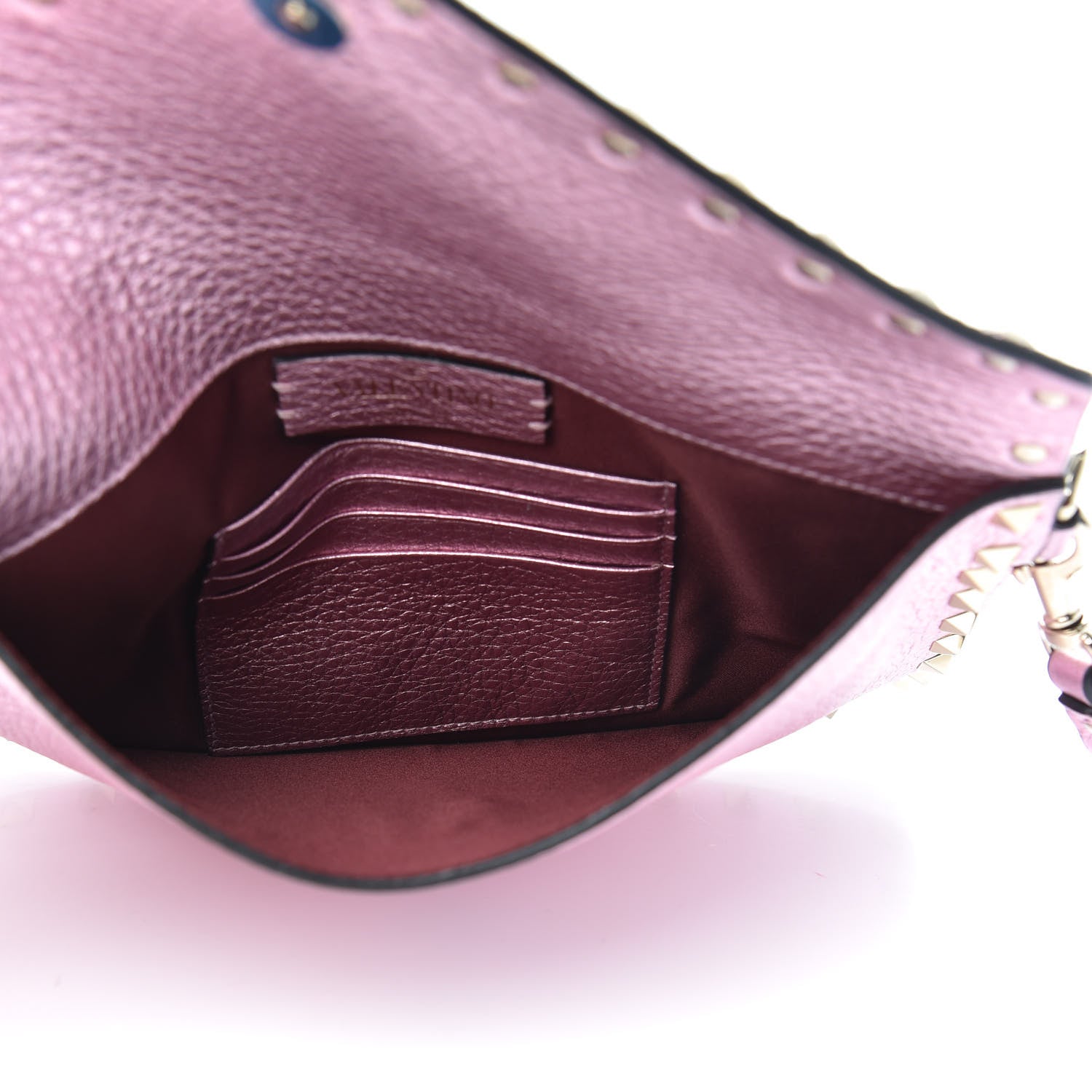 Valentino Garavani Metallic Pebbled Calfskin Medium Rockstud Envelope Flat Wristlet Pouch Giacinto 5 of 9