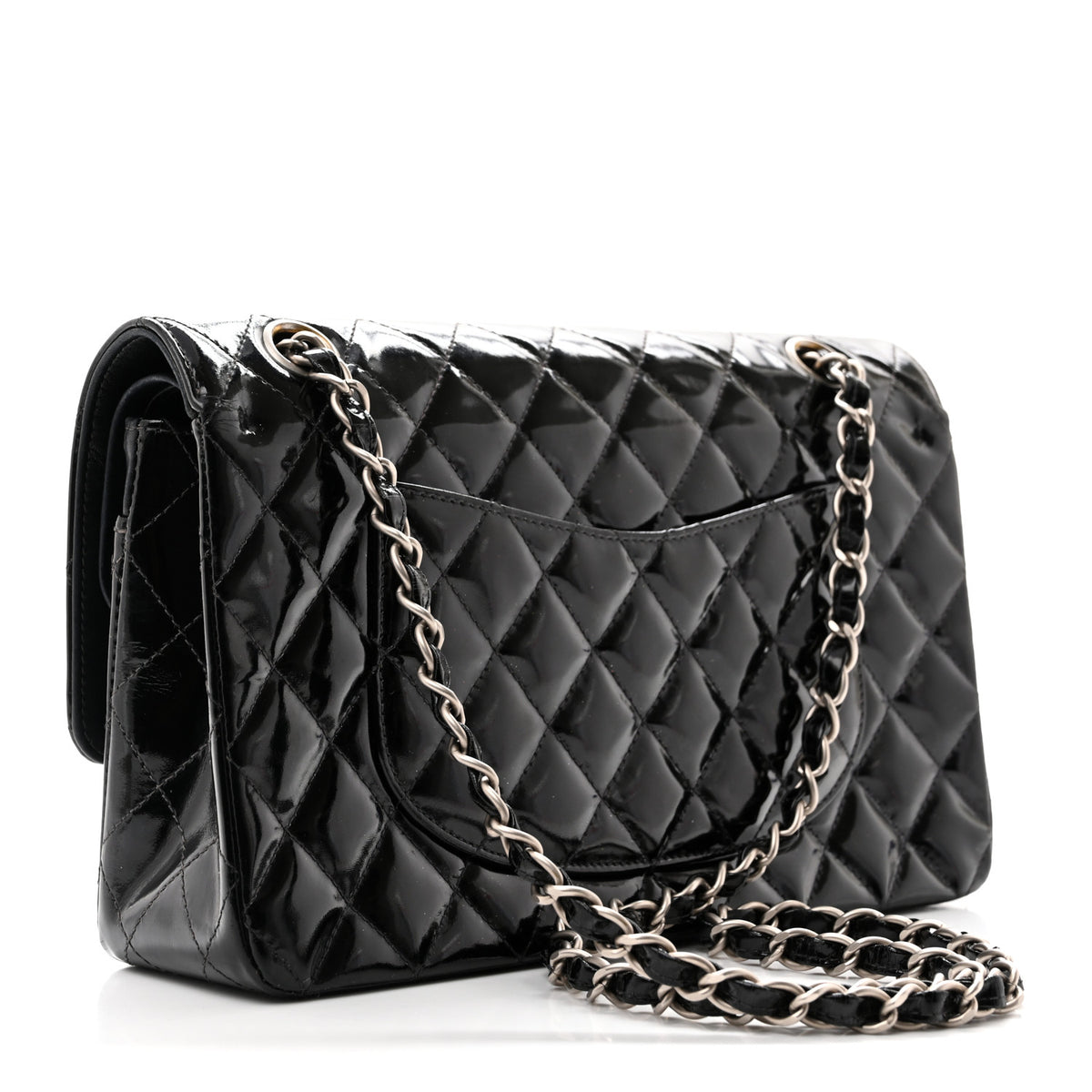 Patent Quilted Medium Double Flap Black