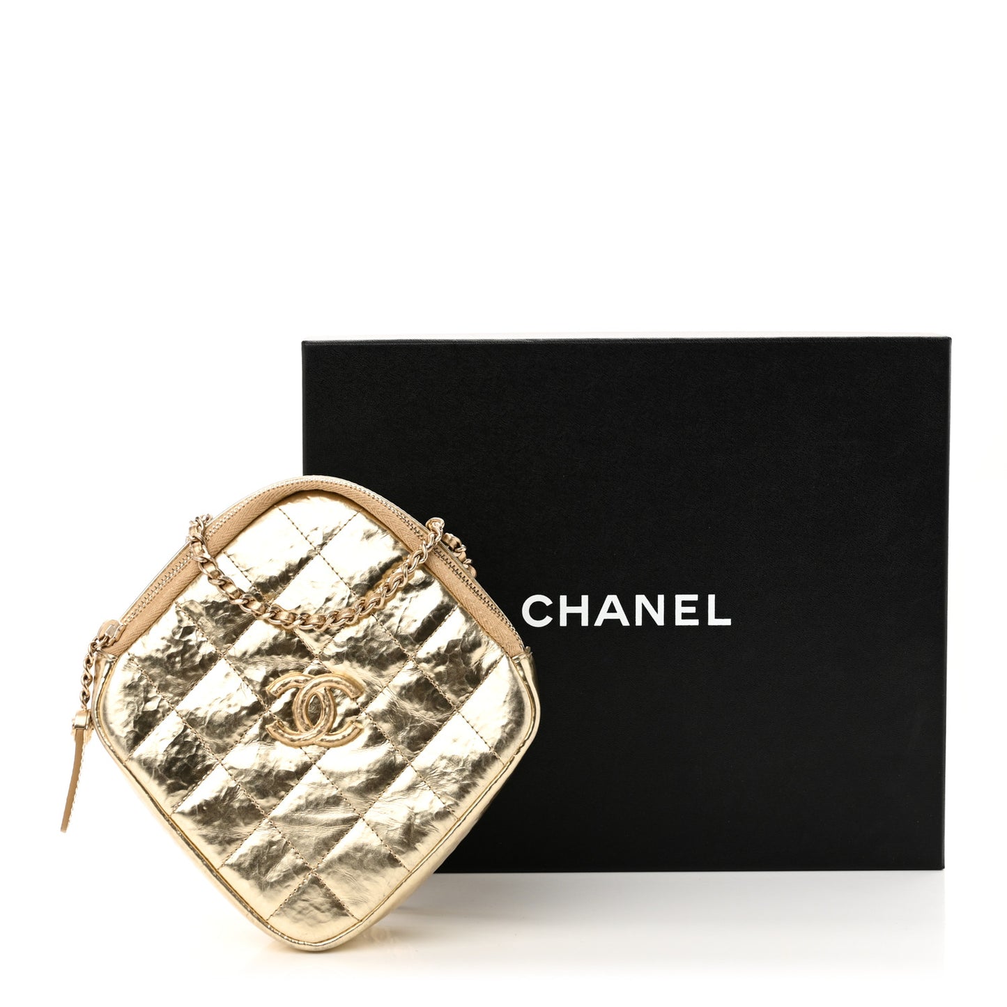 Hammered Metallic Calfskin Quilted Diamond Bag Gold