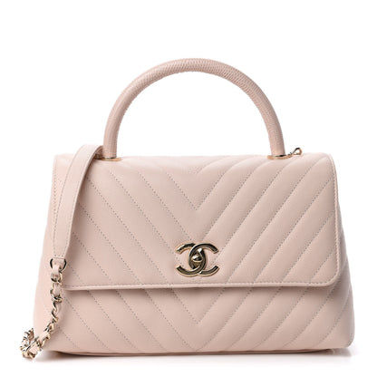 Chanel Caviar Chevron Quilted Small Coco Handle Flap Beige 1 of 11