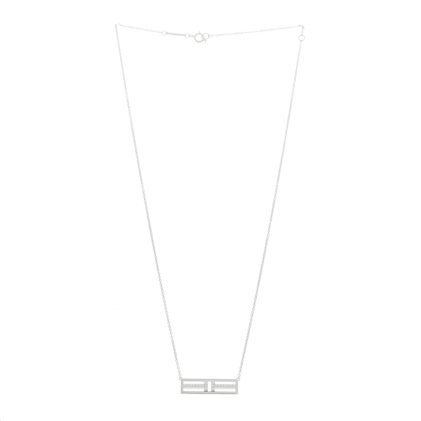 18K White Gold Diamond Tiffany T Two Open Horizontal Bar Pendant