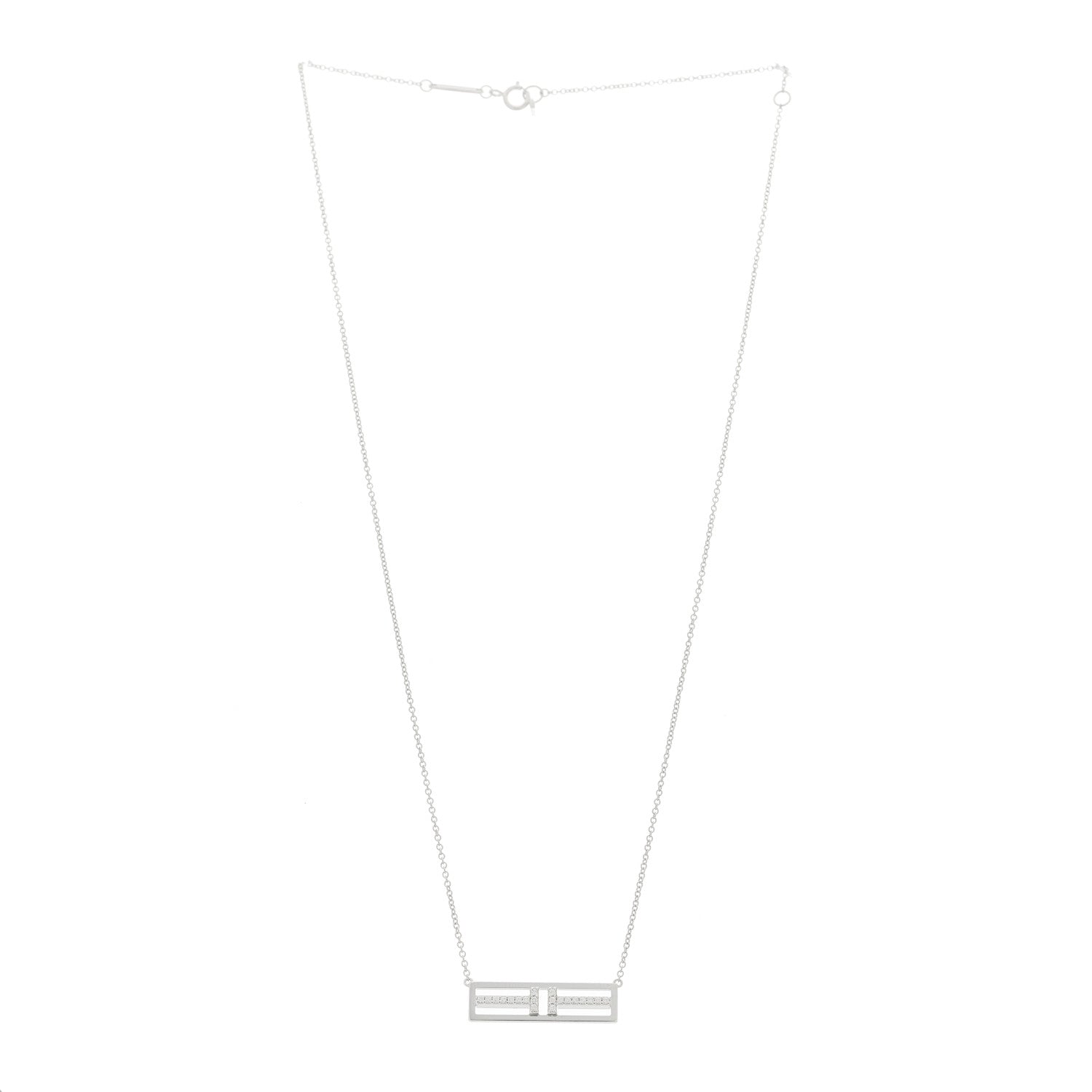 Tiffany 18K White Gold Diamond Tiffany T Two Open Horizontal Bar Pendant 3 of 7