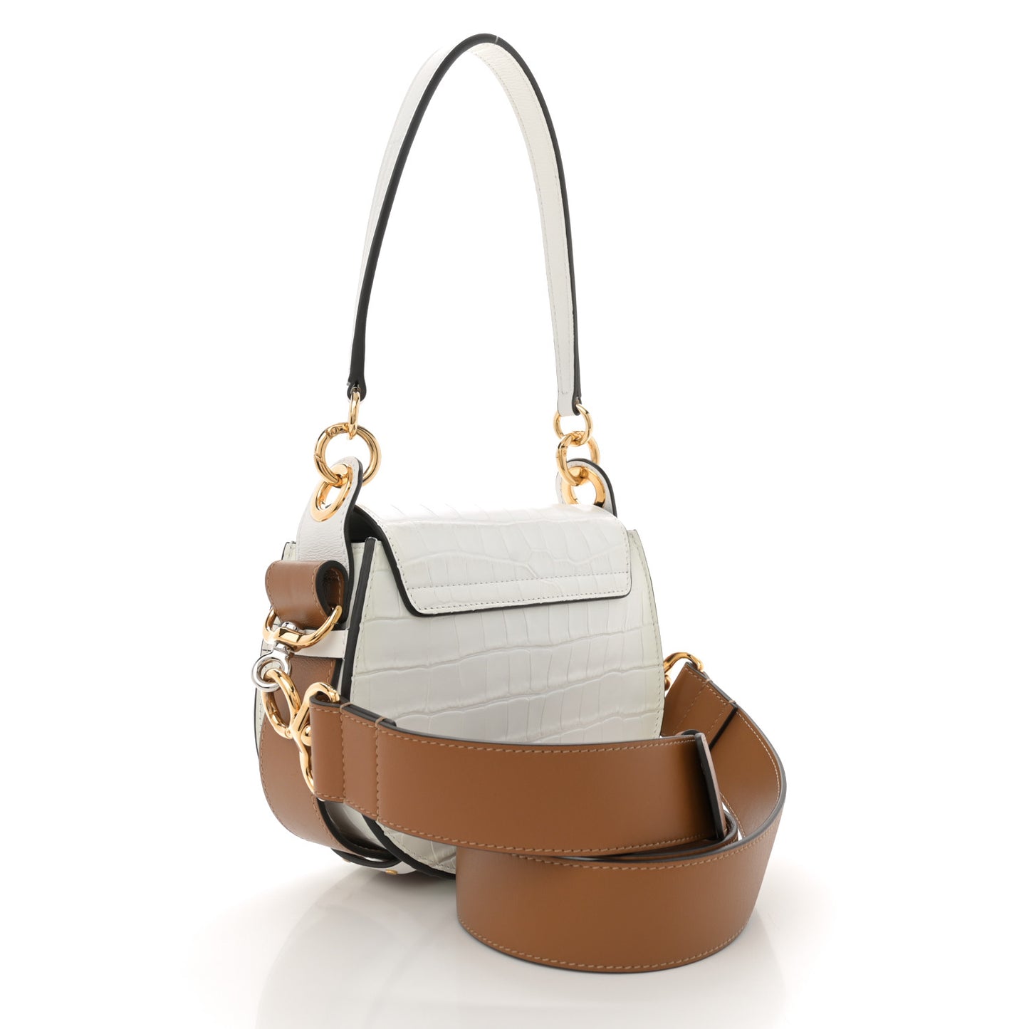 Calfskin Crocodile Embossed Small Tess Bag Brilliant White