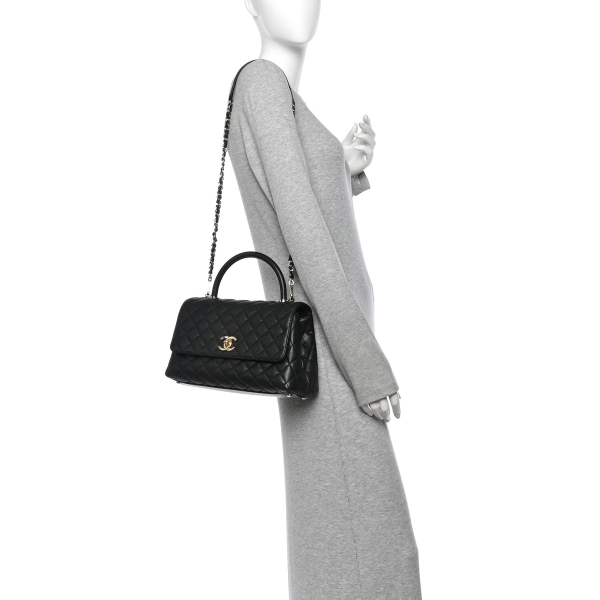 Caviar Quilted Small Coco Handle Flap Black