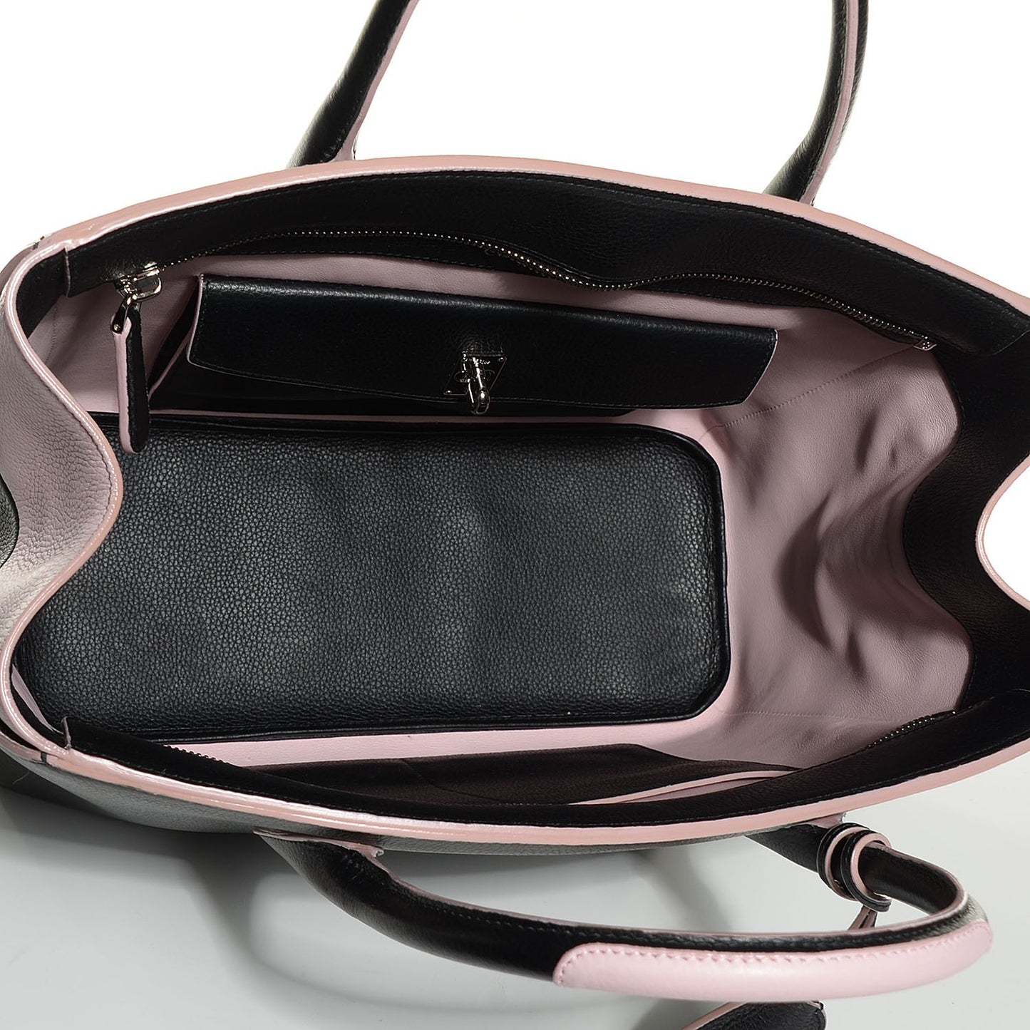 Grained Calfskin Bi Color Dior Bar Tote Black Rose Dragee