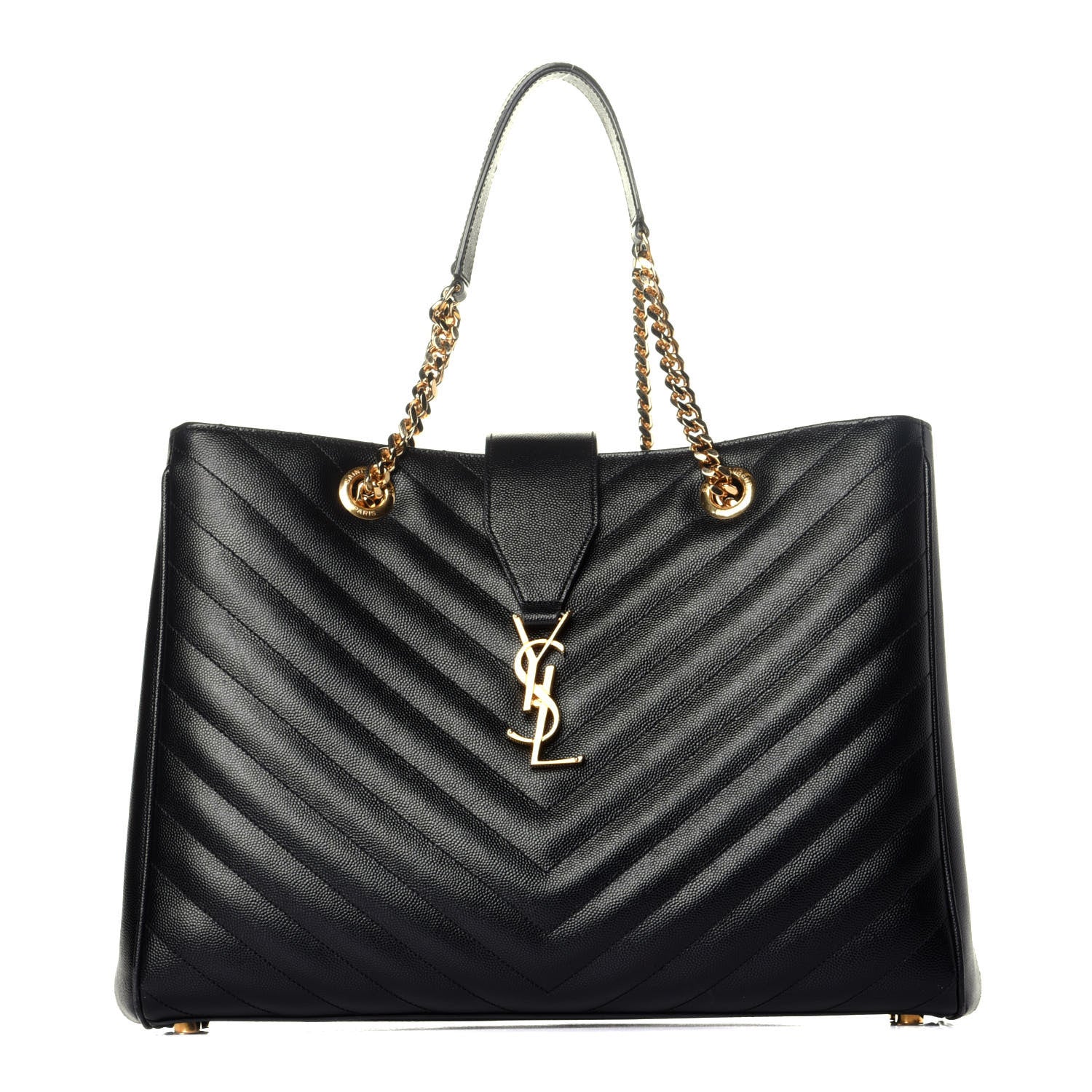 Saint Laurent Grain De Poudre Matelasse Chevron Monogram Shopping Bag Black 1 of 9