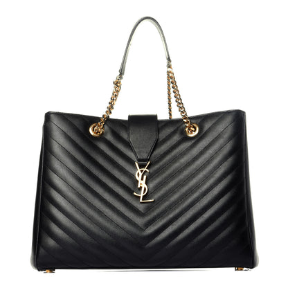 Saint Laurent Grain De Poudre Matelasse Chevron Monogram Shopping Bag Black 1 of 9