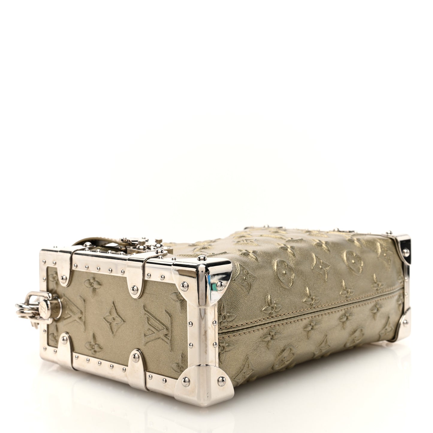 Calfskin Debossed Monogram Side Trunk Light Gold