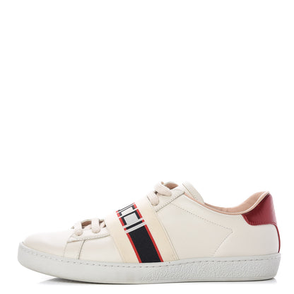 Gucci Calfskin Stripe Womens New Ace Sneakers 37.5 New Mystic White Ecru Red Flame 1 of 15